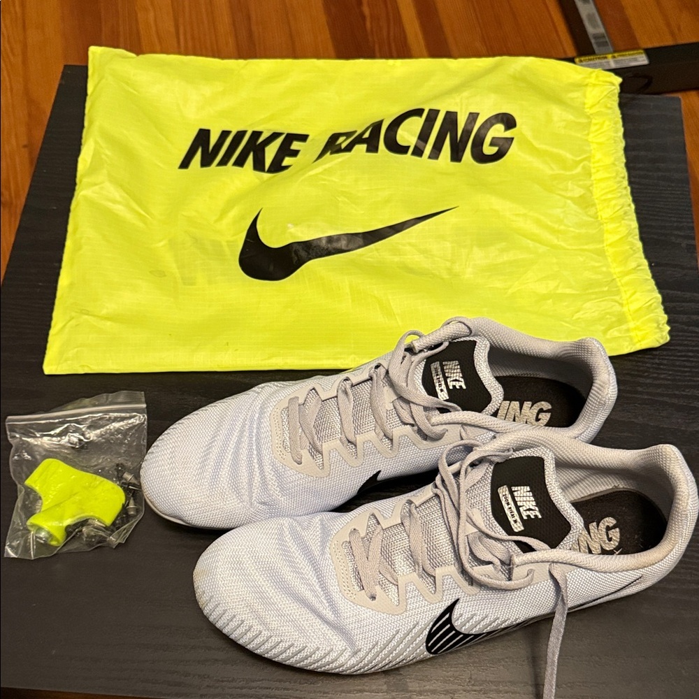 Nike White Racing Shoes with Neon Yellow Bag
